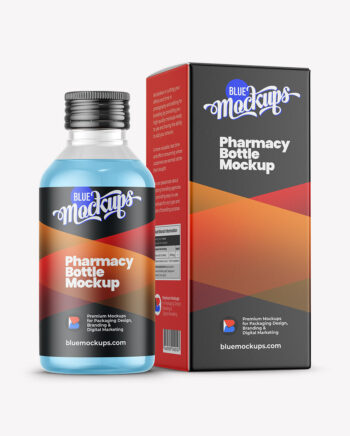 Pharmacy Bottle with Paper Box Mockup | Clear