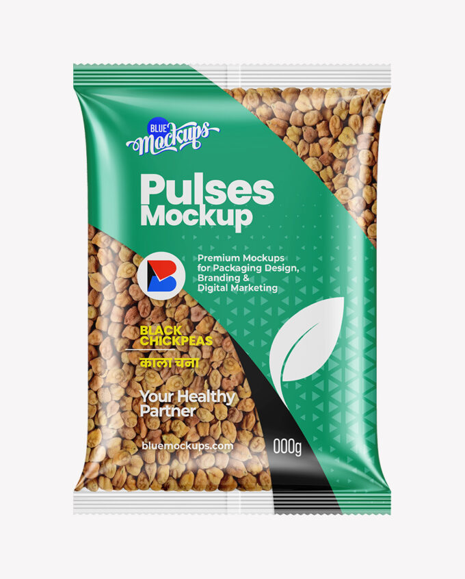 Glossy Food Bag Mockup | Black Chickpeas | Front View