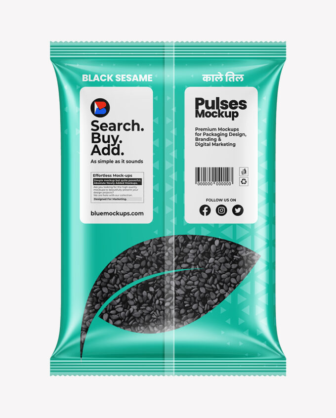 Glossy Food Bag Mockup | Black Sesame | Back View